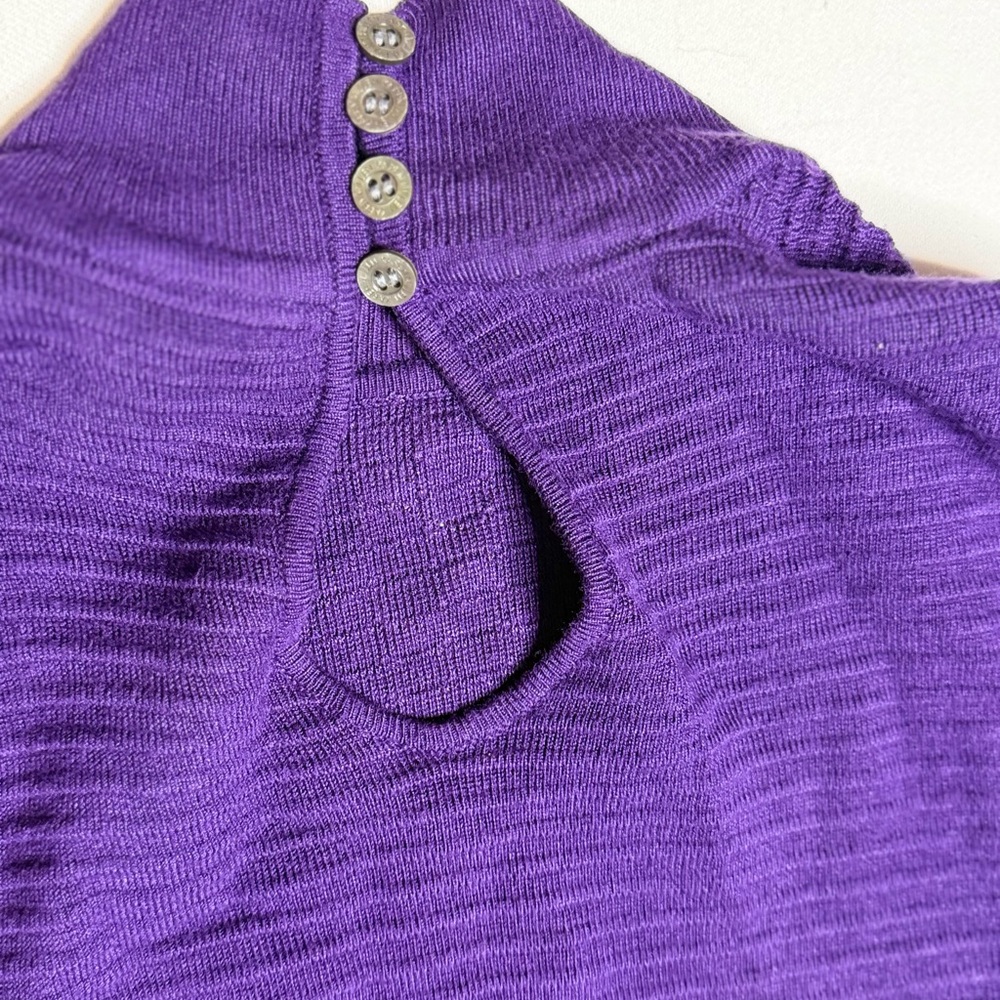 Karen Millen Purple and Black Ribbed Knit Dress Ruffle Hem Midi Size 1 Flawed - Picture 3 of 8